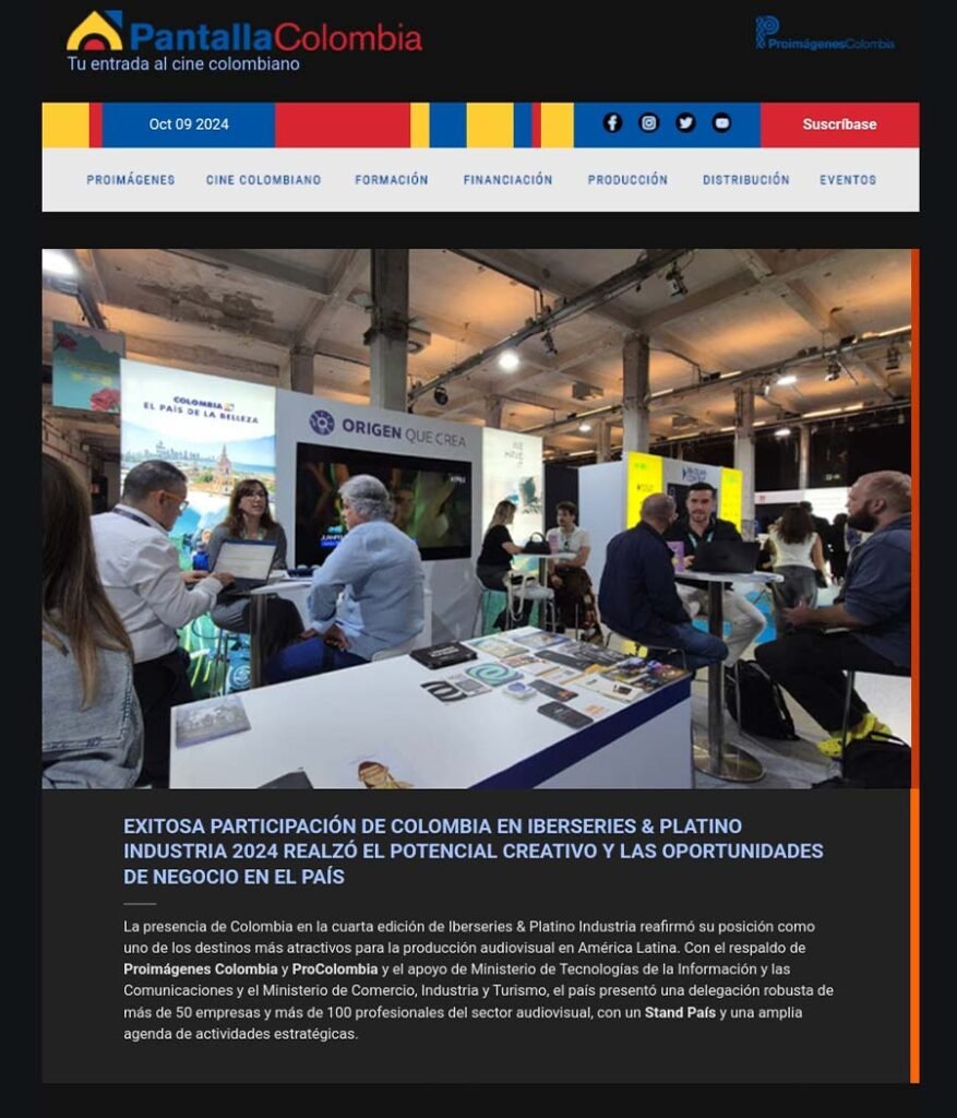 ZYKAX en Pantalla Colombia durante Iberseries Platino Industria en Madrid, representando la creatividad, fantasía y ciencia ficción colombiana