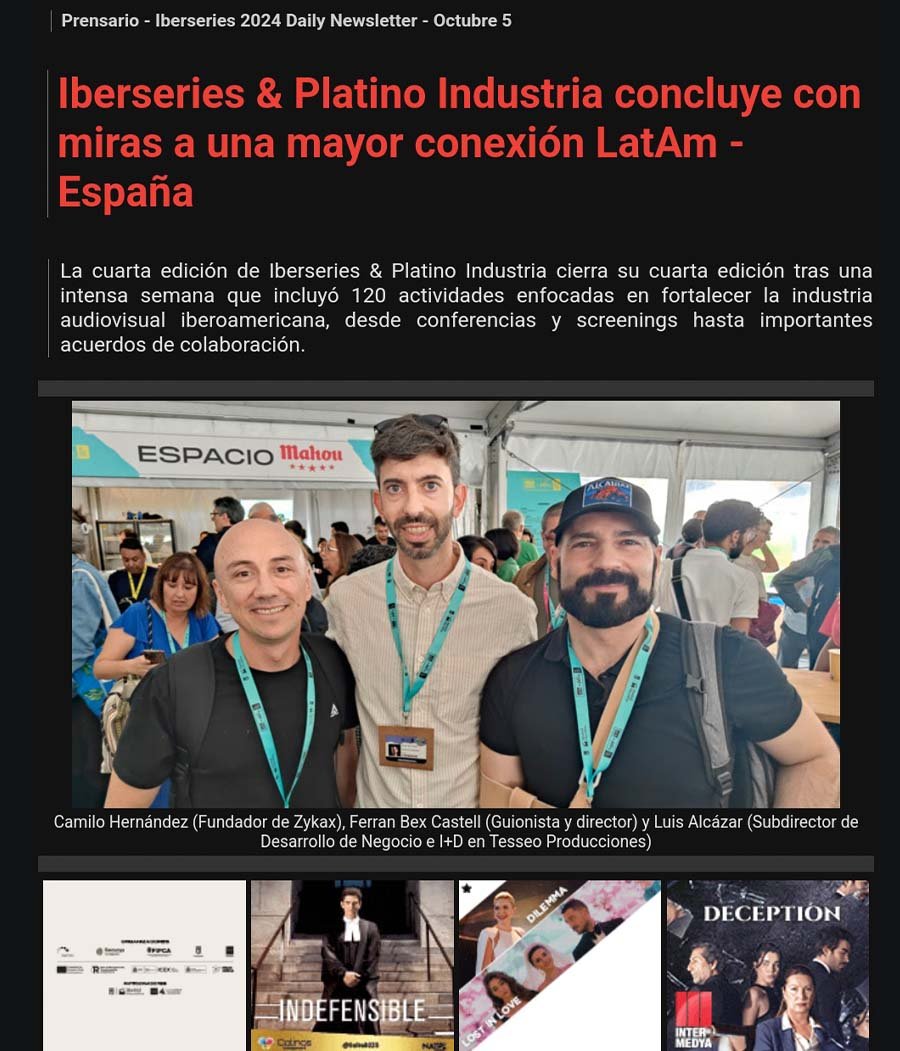 ZYKAX en Prensario Zone durante Iberseries Platino Industria en Madrid, cobertura internacional de la industria audiovisual