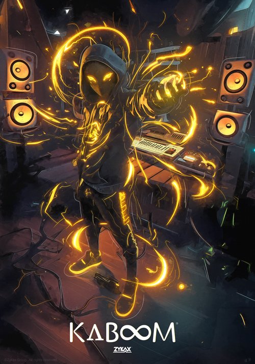 Póster oficial de Kaboom, universo de fantasía musical creado por Zykax.