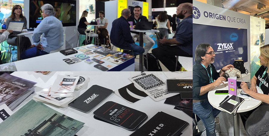 ZYKAX en el stand de Colombia durante Iberseries Platino Industria en Madrid, promoviendo la animación y creatividad audiovisual colombiana